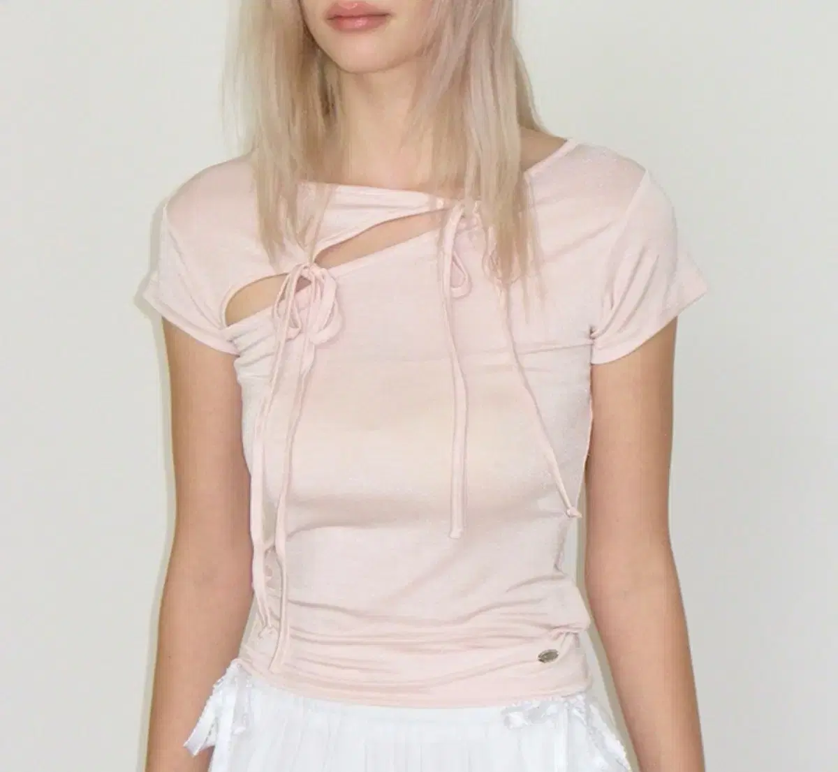 크랭크 STRING SLIT TOP PINK 리본 스트링 탑